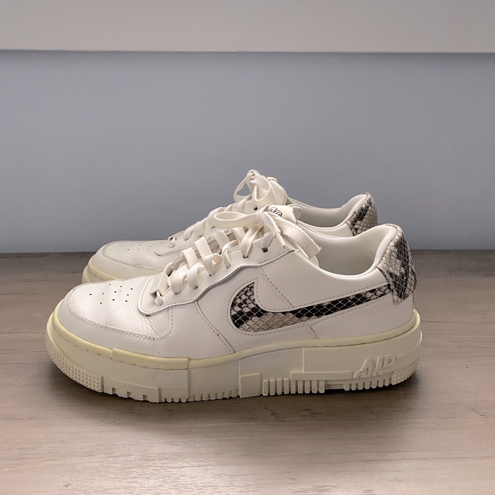 Nike (rare sole color) Air Force One pixel snakeskin sneaker